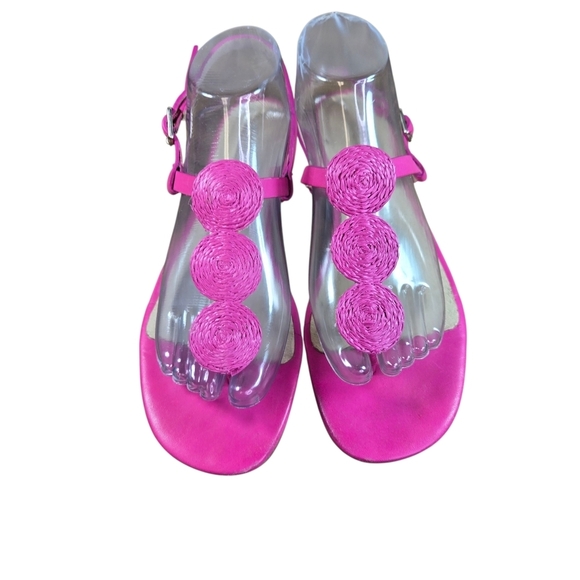 Jack Rogers Worth Raffia Bubblegum Hot Pink Thong Sandals - Picture 2 of 12